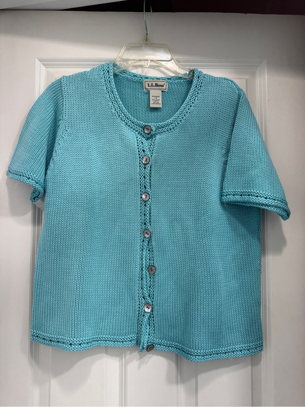 L.L. Bean Women's Aqua Knit Button-Front Top; cotton preppy